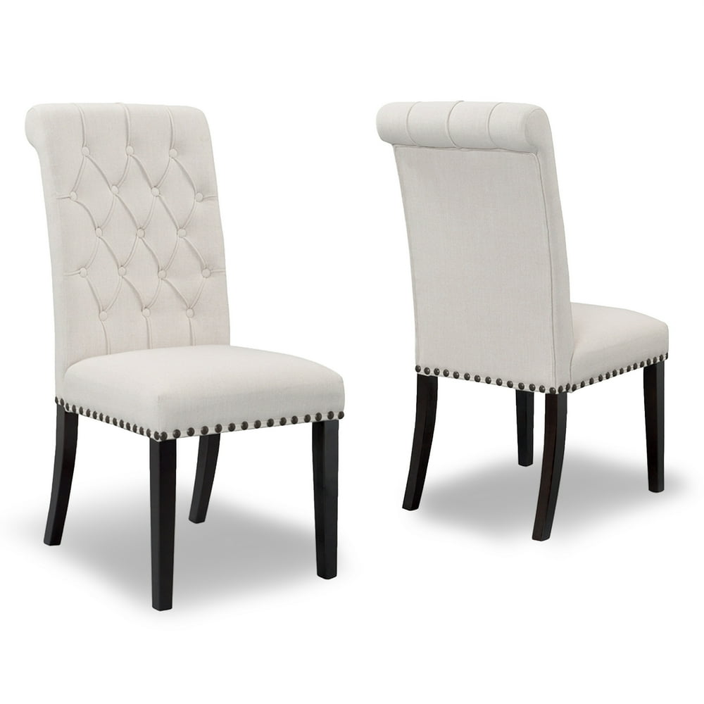 Set Of 2 Aleki Beige Fabric Dining Chair Roll Back With Tufted Buttons 