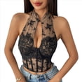 thumbnail image 2 of Top Corto de Encaje con Espalda Halter para Mujer, Estilo Cheongsam , con Cuello Halter Negro L, 2 of 10