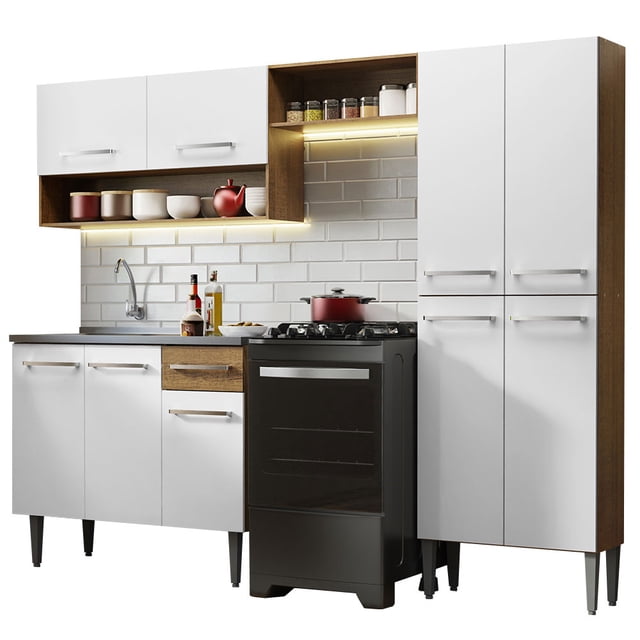 Cocina Integral Madesa Emilly 229 cm con tarja Marrón/Blanco