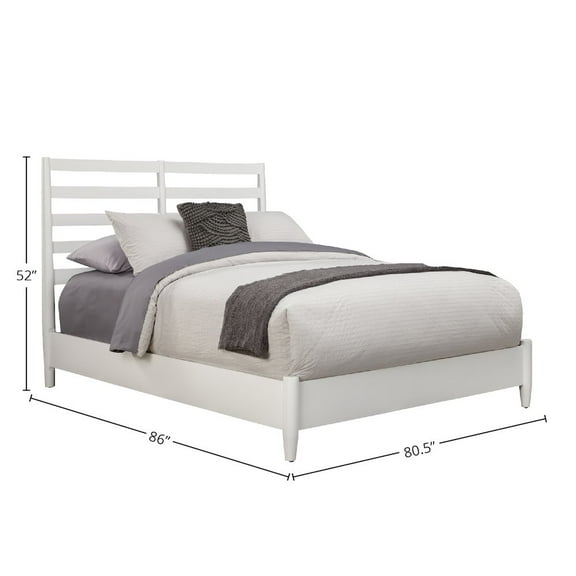 Alpine Furniture Flynn Retro Standard King Bed w/Slat Back Headboard, White
