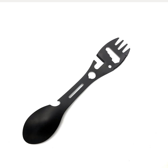 10 en 1 Cuchara multifuncional de supervivencia para acampar al aire libre Cocina Llave multifuncional Abrebotellas Cuchara, Negro, Longitud: 18 cm LingWen 8390614680968