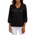 thumbnail image 5 of XuJwPNcy Womens Shirts 3/4 Length Sleeves V-Neck Loose Fit Solid Color Comfy Tee Blouse Shirt Fashion Casual Pullover Tops, 5 of 7