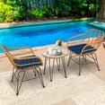thumbnail image 4 of Gymax 3PCS Rattan Patio Bistro Set Conversation Furniture Set w/ Navy Cushions, 4 of 10