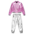 thumbnail image 5 of YIZYIF Kids Girls Metallic Dance Outfit Jazz Hip-Hop Street Dance Costume Long Sleeve Zip Up Jacket with Pants Pink&Silver 12, 5 of 7