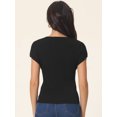 thumbnail image 4 of Unique Bargains Women's Cap Sleeve Knit T Shirts Crewneck Basic Tops Solid Blouse S Black, 4 of 6