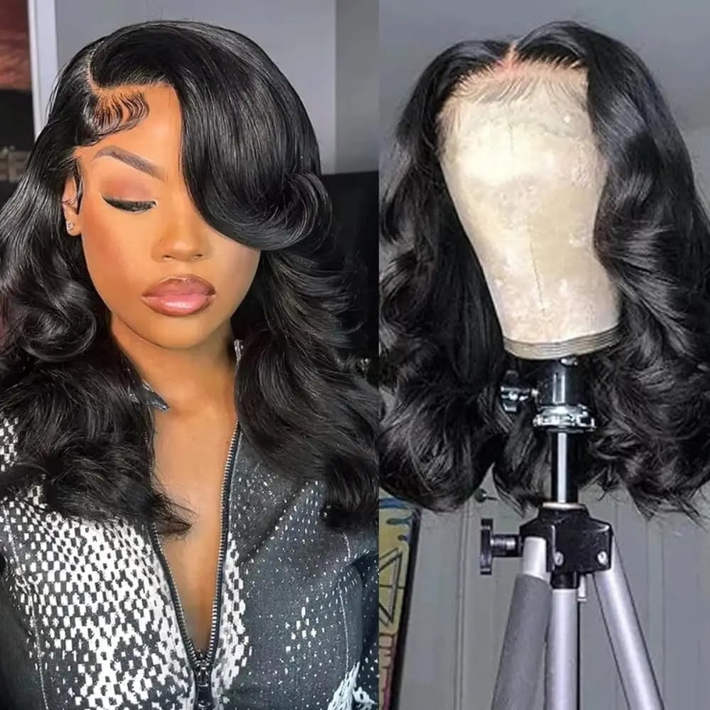 Short Body Wave Bob Wig 13x4 Transparent Lace Frontal Wig Human Hair Pre Plucked Wigs