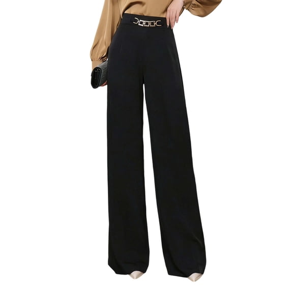 Dress Pants Women Sevevn Women's High Waist Wide Leg Dressy Pants Decorative Buckle Elegant Casual Trousers Black M