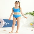 thumbnail image 3 of GYRATEDREAM Girls' 2 Piece Swimsuits Colorblock Spaghetti Strap Cute Bikini Set High Waisted Bathing Suit for 11-12Y Blue, 3 of 8