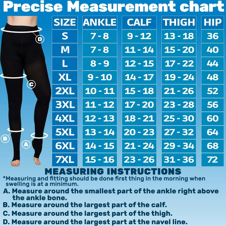 7XL Plus Size Womens Compression Tights for Travel 20-30mmHg - Black, 7X- Large 