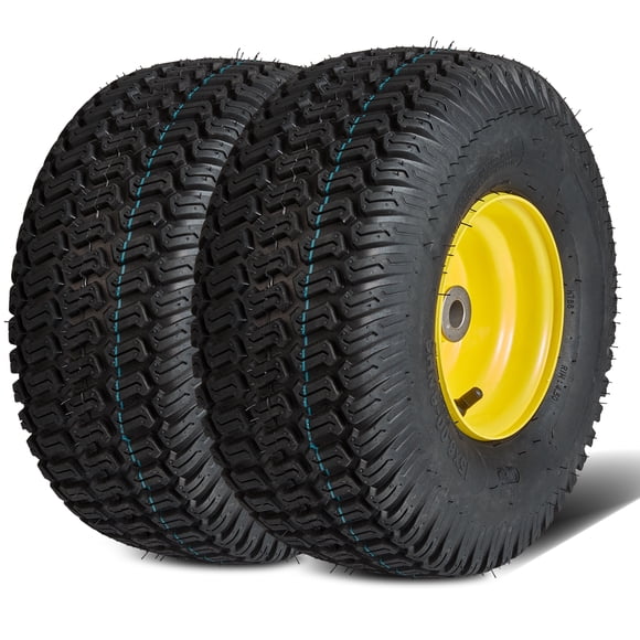 VEVOR Lawn Mower Tires with Rim, 15x6-6" Tubeless Tractor Tires, 2-Pack Tire and Wheel Assembly, S-Turf Pneumatic Tires, 3" Offset Hub, 3/4" Bushing Size