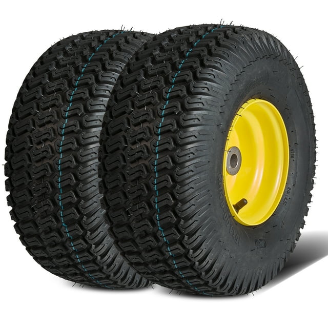 VEVOR Lawn Mower Tires with Rim, 15x6-6" Tubeless Tractor Tires, 2-Pack Tire and Wheel Assembly, S-Turf Pneumatic Tires, 3" Offset Hub, 3/4" Bushing Size