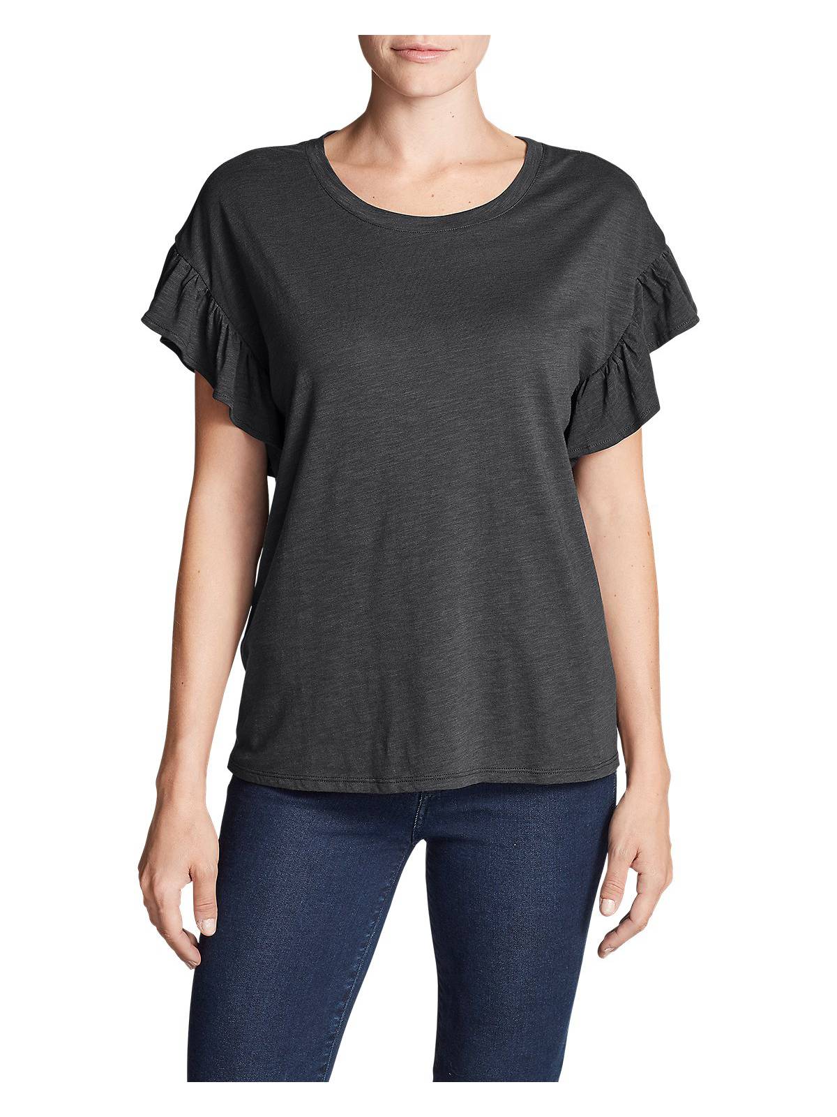 black short sleeve ruffle top