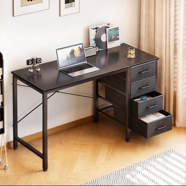 Casacomoda Computer Desk with 4 Storage Drawers, Black photo 1