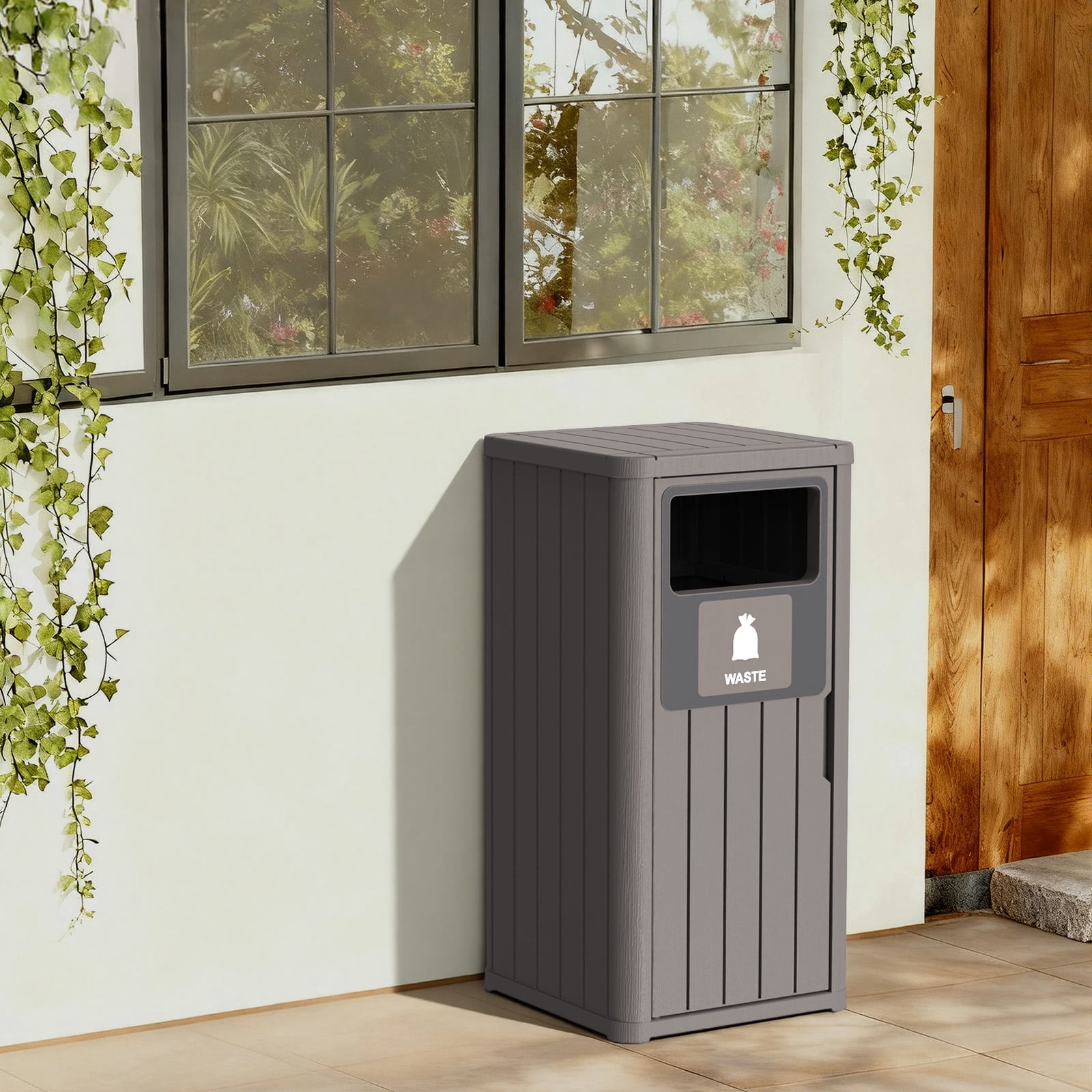 MAYEERTY 80L Double-Bucket Outdoor Waste Bin, Weather-Resistant Trash Can for Patio Yard Garden