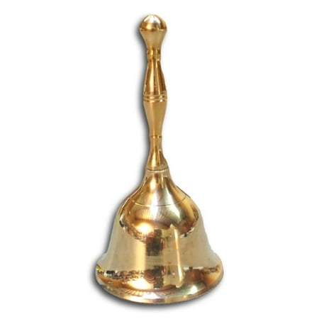 Polished Brass Handbell - One Polished Brass Hand Bell 5 Inch High for Church Dinner School Reception