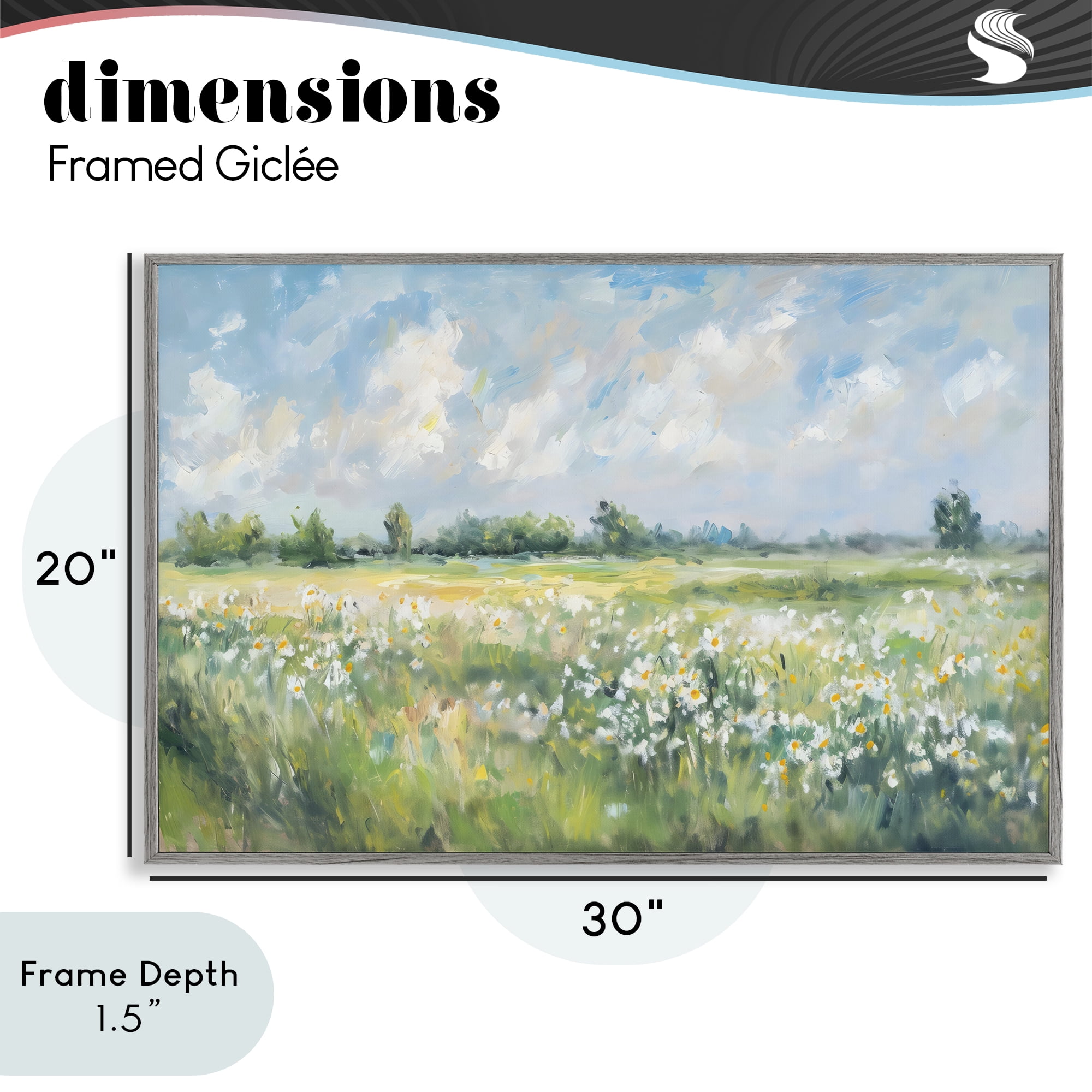 Stupell Industries Daisy Field Landscape Impression Gray Framed Giclee Art, design by Creative Studio