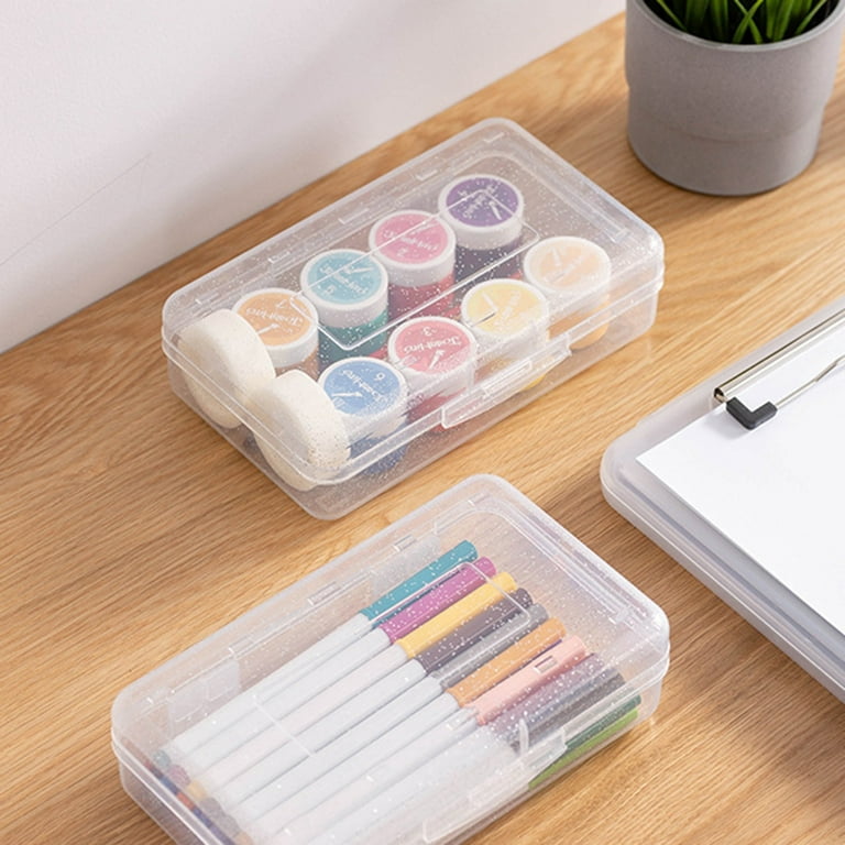 GAMENOTE Assorted Colors Plastic Pencil Case Box with Lid Snap Closure,  Large Capacity School Supplies Storage Organizer Box for Kids (6)