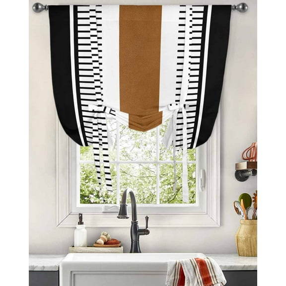 Boho Vintage Farmhouse Stripes Window Curtain for Living Room Home Decor Blinds Drapes Kitchen Tie-up Short Curtains