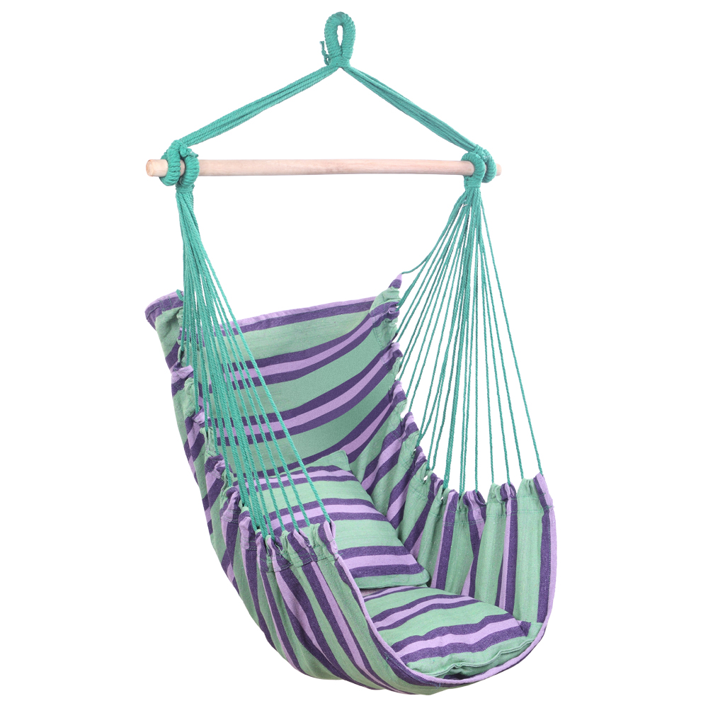 Amerteer Hammock Chair Swing, Relax Hanging Rope Swing Chair with Two Seat Cushions, Cotton Hammock Chair Swing Seat for Yard Garden Bedroom Patio Porch Indoor Outdoor - image 3 of 7