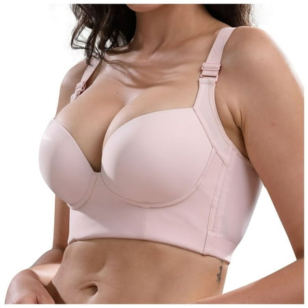 

Mlqidk Push Up Bras for Women Padded Deep V Soft Cup Everyday Bra 34A~50F T-Shirt Bras Women Underwear Bra Pink 36B