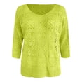 thumbnail image 3 of XIAOCHA Womens Crochet Knit Tops Off Shoulder 3/4 Sleeve Loose Fit Lightweight Beach Cover Up Sweaters, 3 of 4