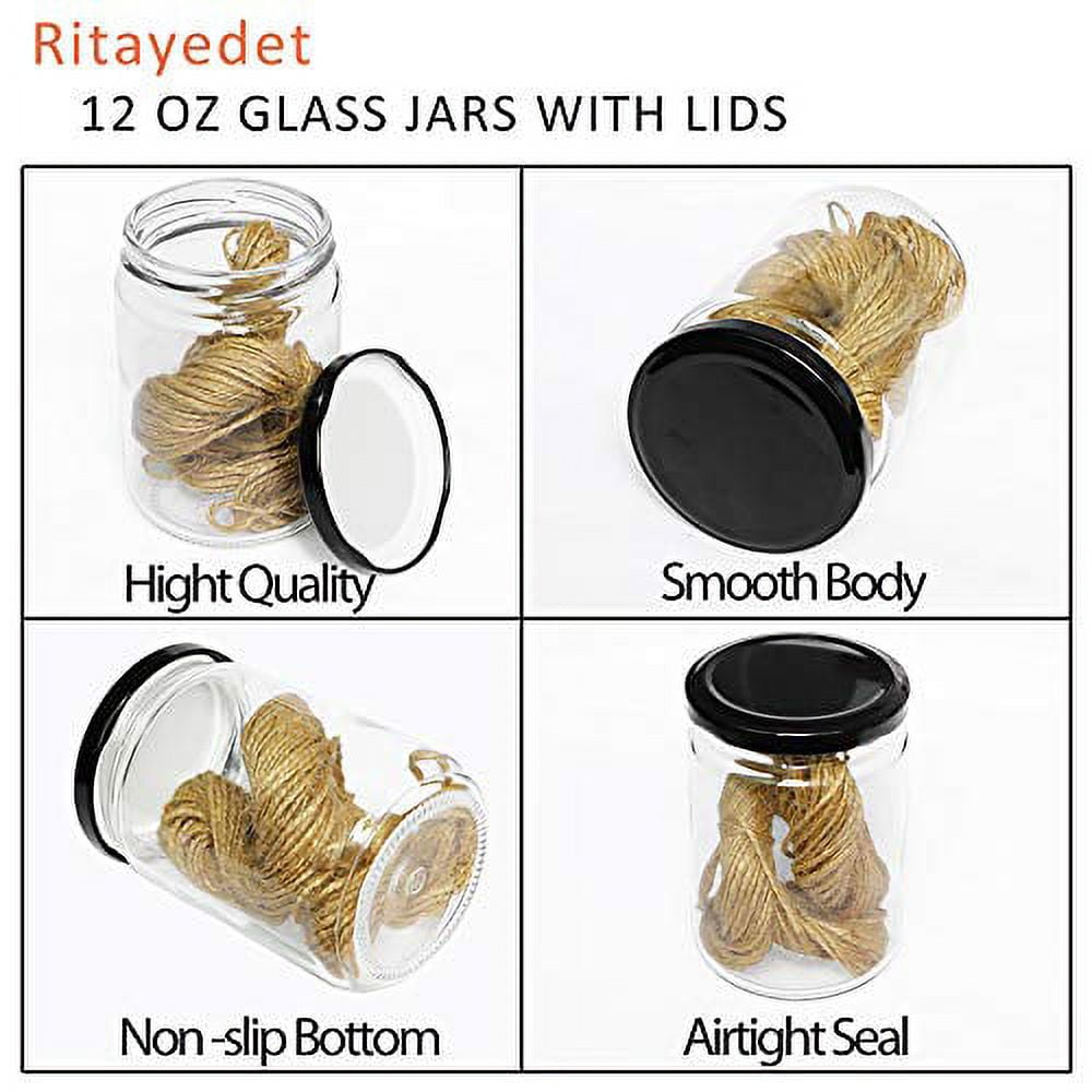 Ritayedet Glass Candle Jars with Lid, 12 oz Wide Mouth Small Glass Jar, Canning Jars with Extra Black Stickers, Chalkboard Pen, Set of 20