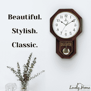 Pendulum Wall Clock - Decorative Wood Wall Clock with Pendulum - Schoolhouse Clock Regulator Design, Battery Operated & Silent, Wooden Pendulum Clock 18x11