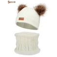 thumbnail image 2 of Spencer 2Pcs Kids Winter Beanie Hat and Scarf Set Warm Knitted Fleece Lined Ski Pom Pom Cap for Boys Girls "White", 2 of 8