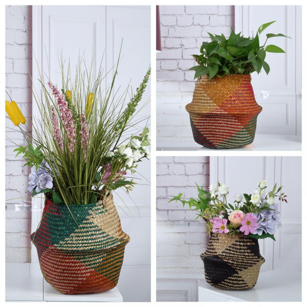Details about   2x Natural Grass Woven Flower Planter Rattan Clothes Hamper with Handle 