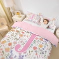 thumbnail image 3 of Erosebridal Girls Pink Flower Twin Bedding, Garden Floral Duvet Cover Set, Letter J, Pink Reversible, 1 Duvet Cover and 1 Pillowcase (No Comforter), 3 of 5