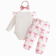 thumbnail image 4 of TOWED22 Newborn Baby Girl Fall Winter Outfits 3-Piece Clothing Set Long Sleeve Crew Neck Cute Print Romper Bodysuit Pants Headband Jumpsuit Set(Pink,12-1 M), 4 of 9