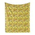 thumbnail image 1 of Vintage Soft Flannel Fleece Throw Blanket, Repeating Botanical Pattern with Design Flowers and Leafy Herbs, Cozy Plush for Indoor and Outdoor Use, 70" x 90", Yellow and Multicolor, by Ambesonne, 1 of 5