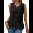 thumbnail image 3 of Blusa Informal de Verano Sin Mangas con Bordado de Ojales para Mujer, Cuello en V Negro XXL, 3 of 7