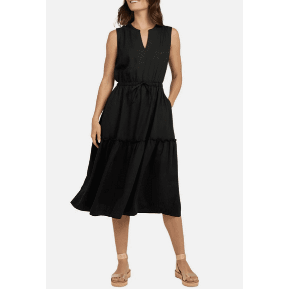 Lands' End Ladies' Tiered Midi Dress Black Large