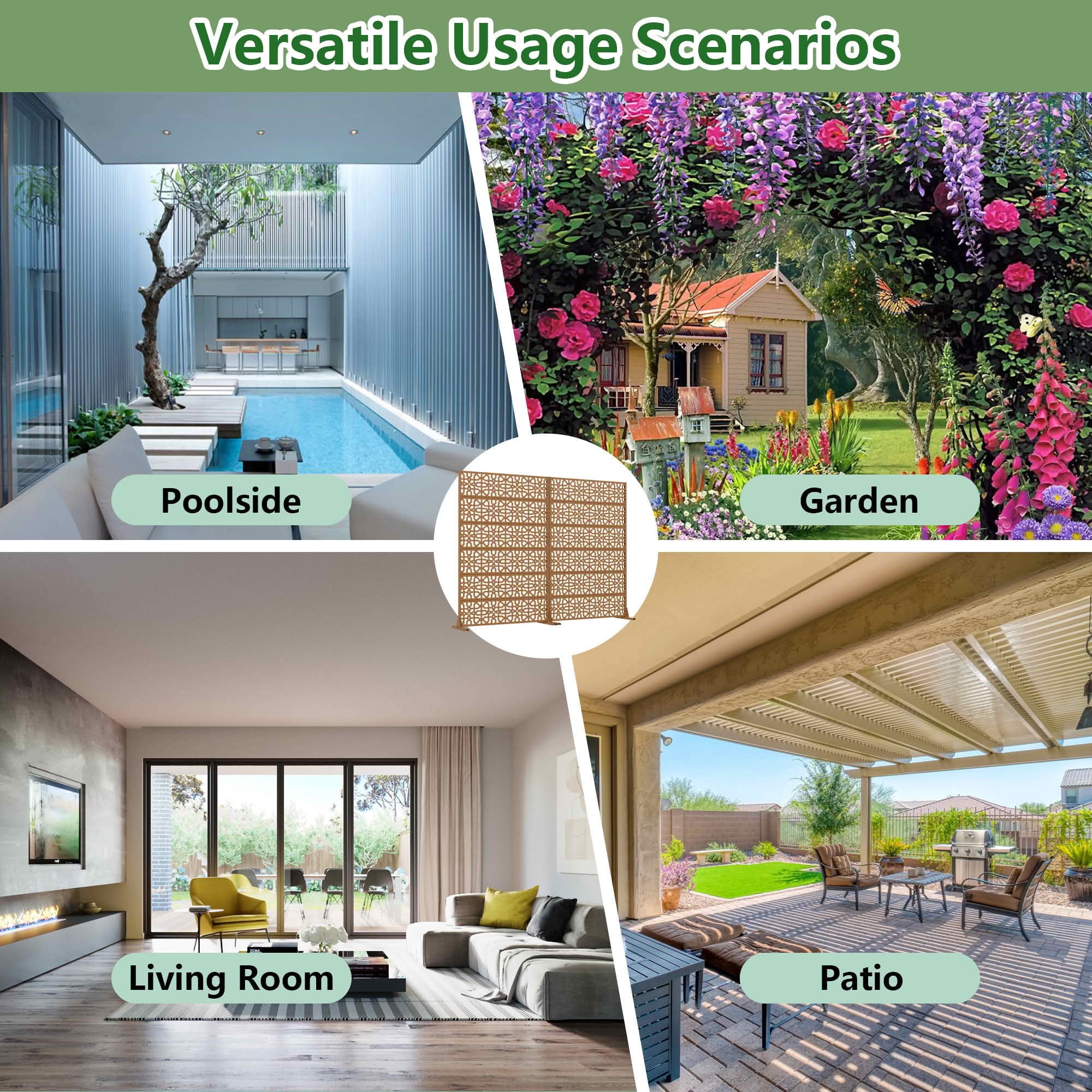 MAYEERTY 72x47x16 Inch Brown Perilla Rectangular Galvanized Steel Privacy Screen, 6 Piece Double Sided Set for Outdoor Garden