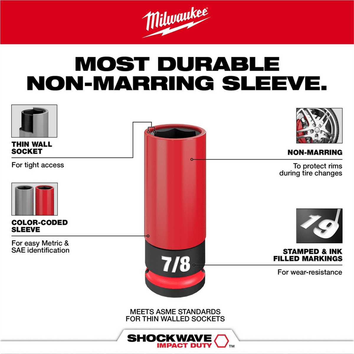 Milwaukee Tool SHOCKWAVE Impact Duty 1/2 Drive SAE & Metric 11PC Lug Nut Wheel Socket Set