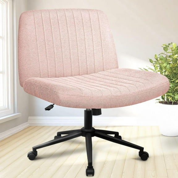 PRZL Criss Cross Chair with Wheels & Pads Home Office Cross Legged Chairs Ergonomic Computer Desk Task Wide Seat for Bedroom Vanity Comfy Swivel (Pink)