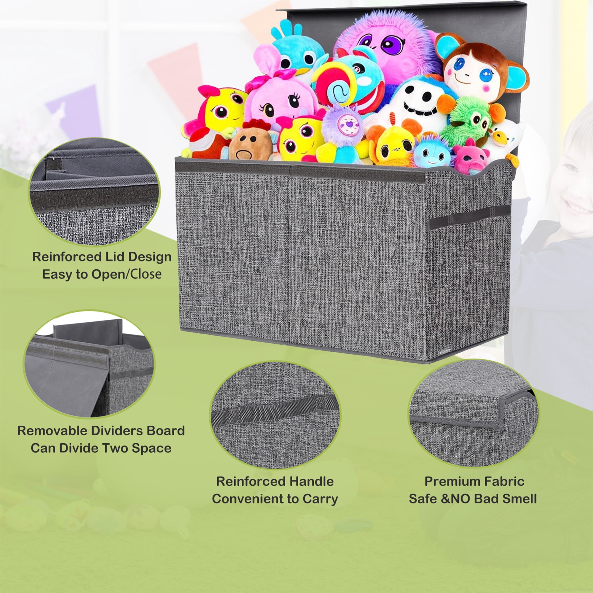 VICTORICH Extra Large Children's Collapsible Toy Storage Fabric 32 gal Kids Room Toy Chests with Lid, Gray