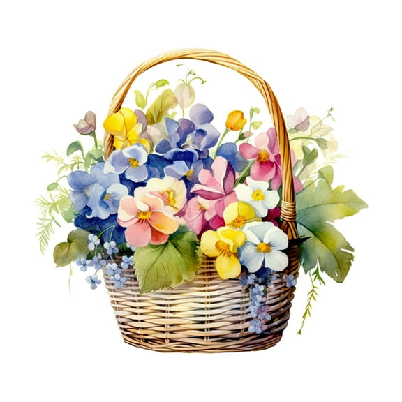 Flower Basket Wall Stickers Flowers Art DIY Wall Decals Removable Vinyl Peel and Stick Wall Decor for Bedroom Living Room Bathroom Kitchen Nursery Shop