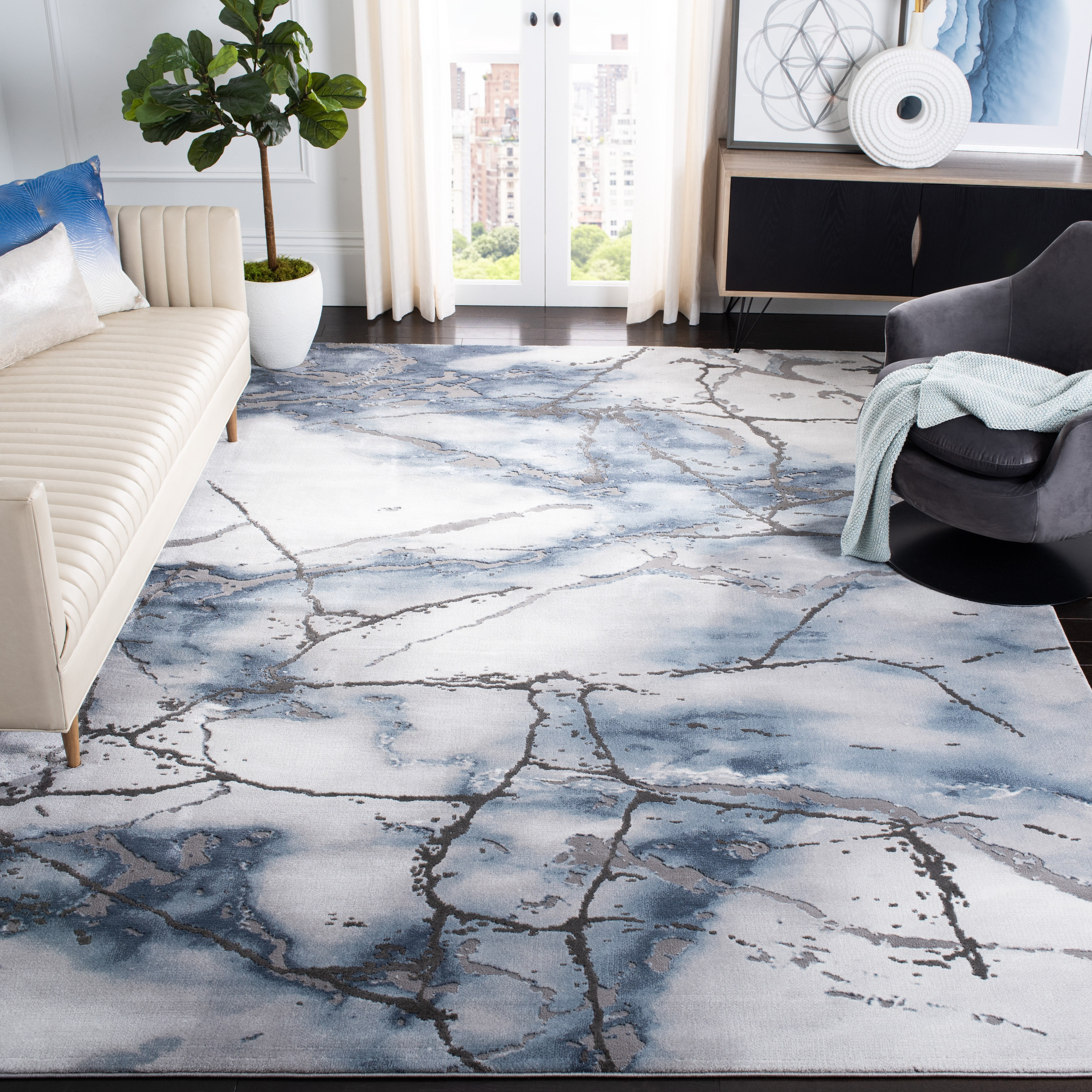 SAFAVIEH Craft Paul Abstract Area Rug, Grey/Blue, 9' x 12'