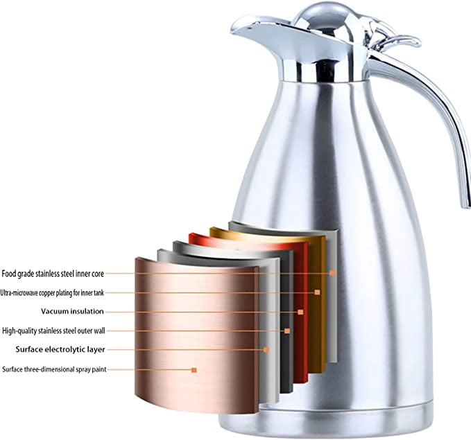 GUOCU Pot de Café 304 Acier Inoxydable Double-Wall Vacuum Isolé Café Pot Thermos Plongeur de café Jus/Lait/Pot d'isolation,Bleu,1.5 L(24 Hours Insulation