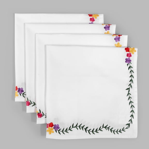 FINGERCRAFT Cloth Napkins, Everyday Use Colorful Embroidery Design, High GSM 100% Cotton Napkin Mitered Corner Set of 4 Perfect for Parties Dinners Weddings Napkin Cloth 20x20 inch Decorative Frame
