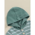 thumbnail image 6 of Suealasg Toddler Baby Boys Summer Outfits Clothes 6M 1T 2T 3T Infant Boys Short Sleeve Stripe Print Hooded T-Shirt Tops +Elastic Shorts 2Pcs Causal Clothing for Kids Boys, 6 of 9