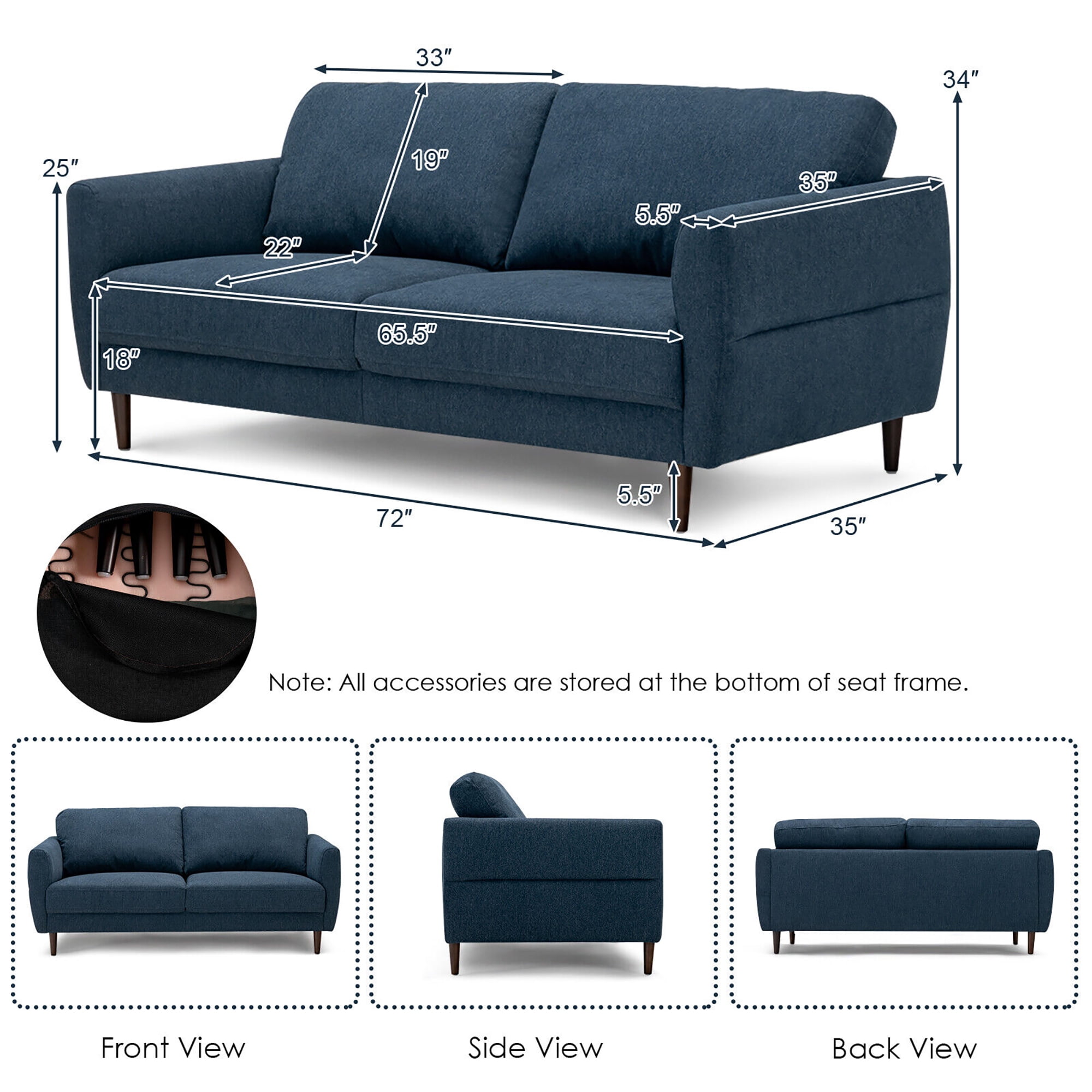 1/26迄 rikoao sofa navy Kaelynn Sofa Navy Blue Linen Upholstered 3-Seat - Walmart.com