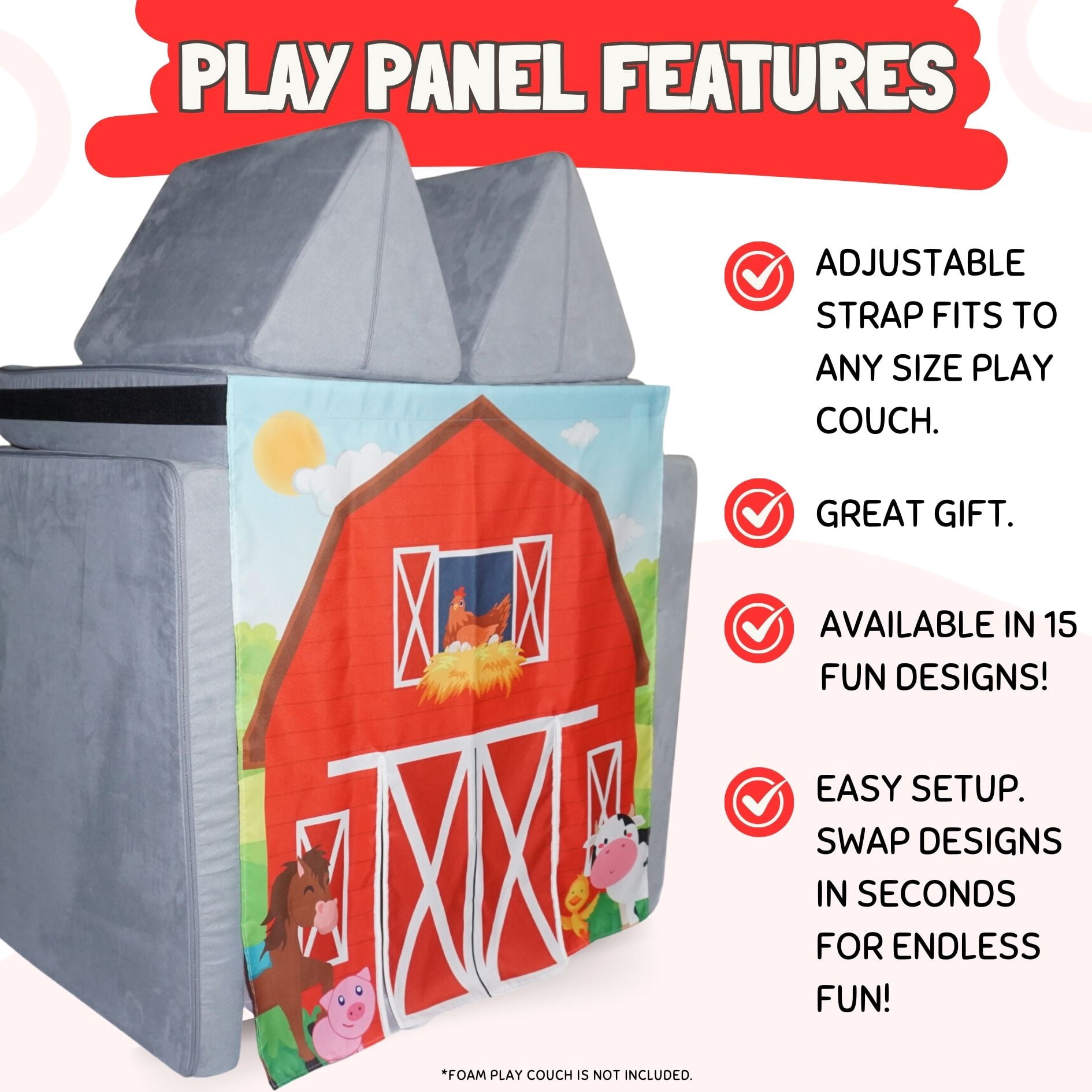 Children's Barn Play Panel for Kids Foam Play Couch by Couch Swag