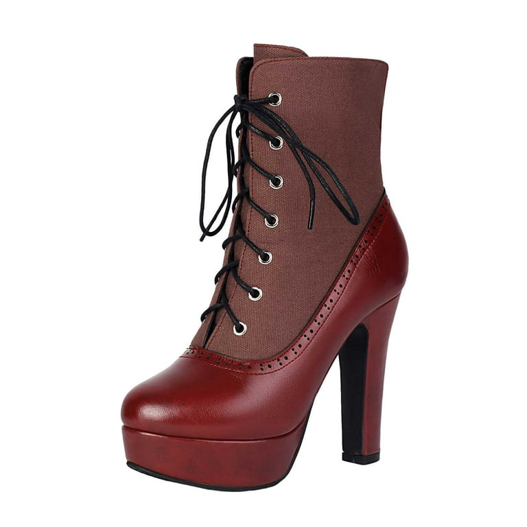 Womens Vintage Patchwork Dress Combat Boots Retro Leather Platform Dressy  High Heel Cocktail Party Ankle Booties