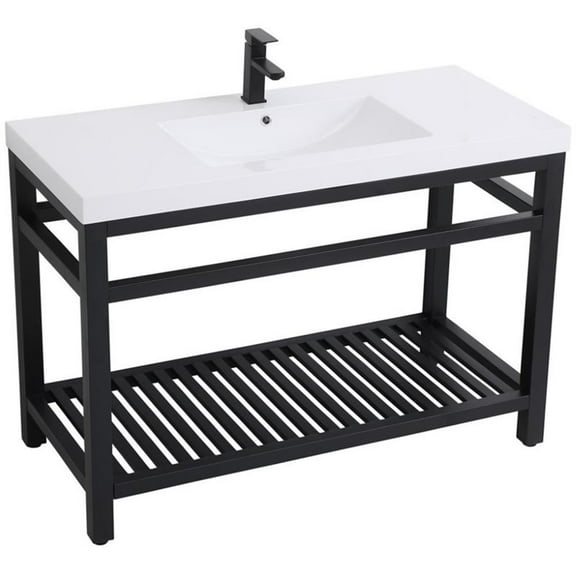 Pemberly Row 48" Single Resin Top Metal Bathroom Vanity in Black