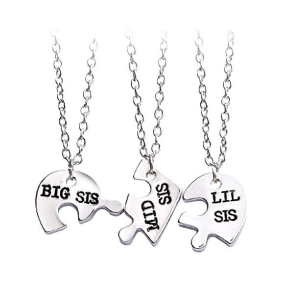Lovehome Heart Puzzle Necklace Little Middle Big Sister Puzzle Love Necklace 3pcs