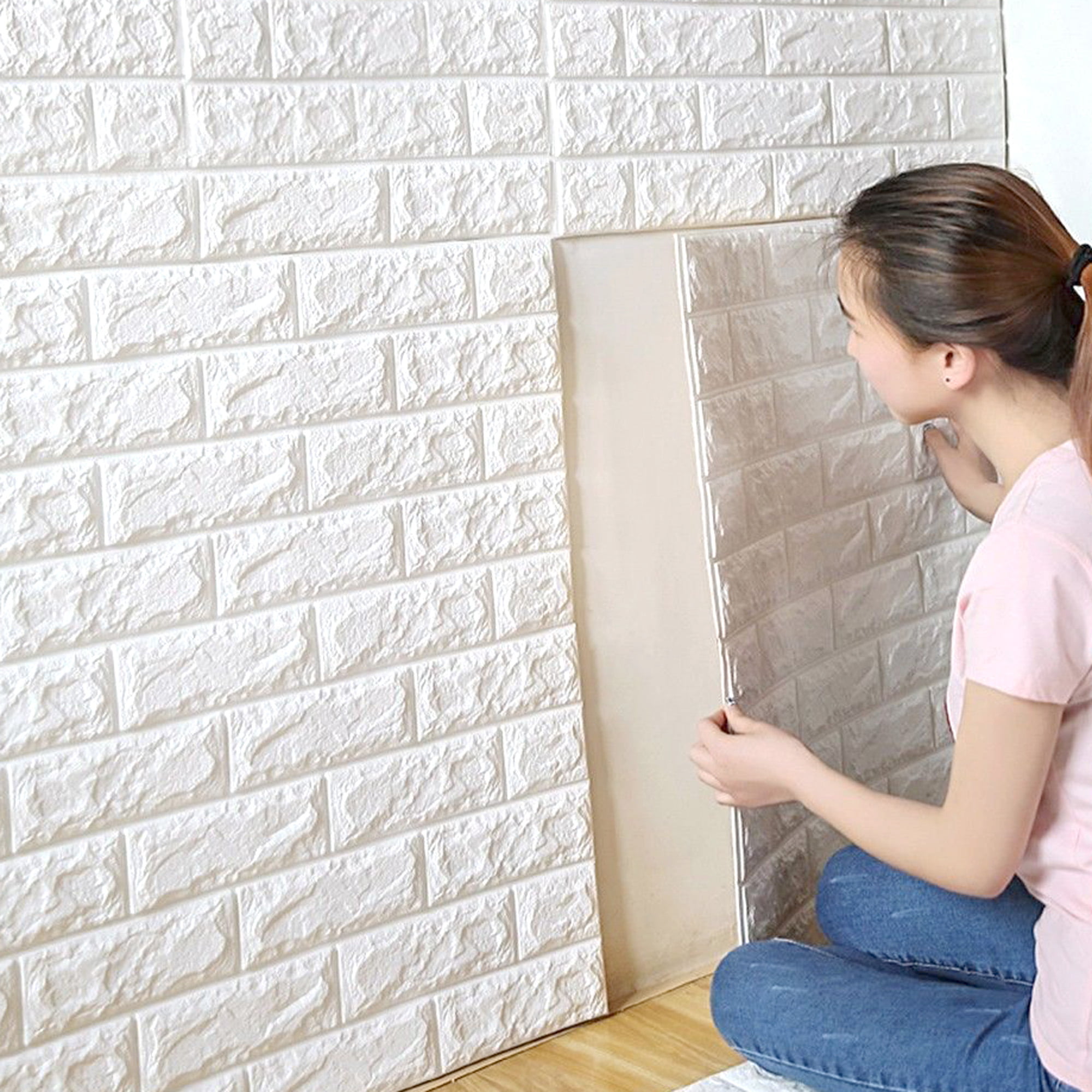3D Brick Design Wall Panel Self-Adhesive Wall Tiles Brick Wallstickers 1 Piece Brick Wallsticker, Grey