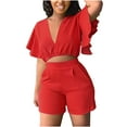 thumbnail image 1 of Birdeem Haut à Manches Courtes à Volants Col en V Décontracté Shorts Été Grande Taille Costumes pour Femmes, 1 of 8